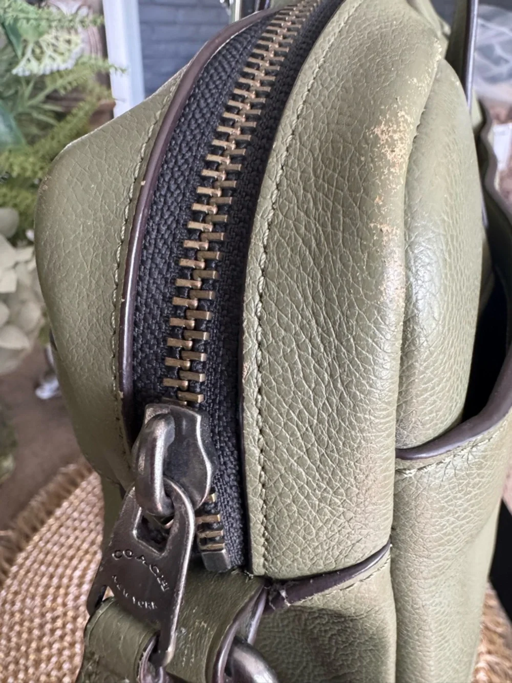 Coach Olive Green Leather Laptop Bag with Black Strap - Picture 11 of 14
